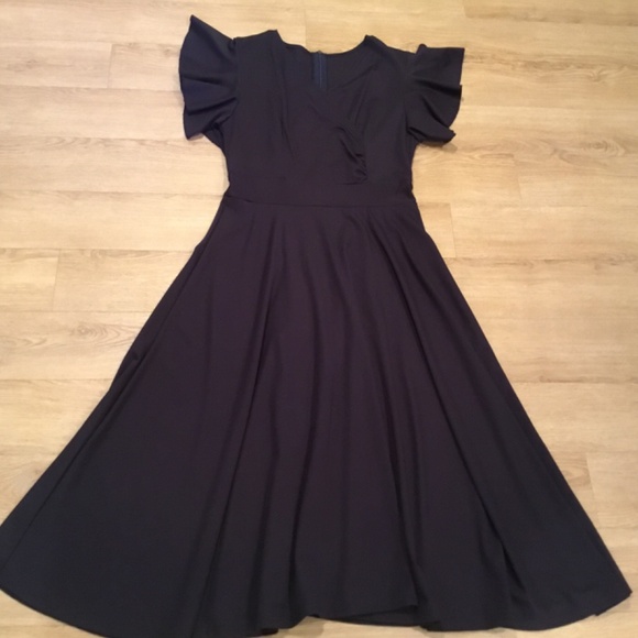 Women’s V Neck Ruffle Sleeve Midi Cocktail Dress - Picture 5 of 7